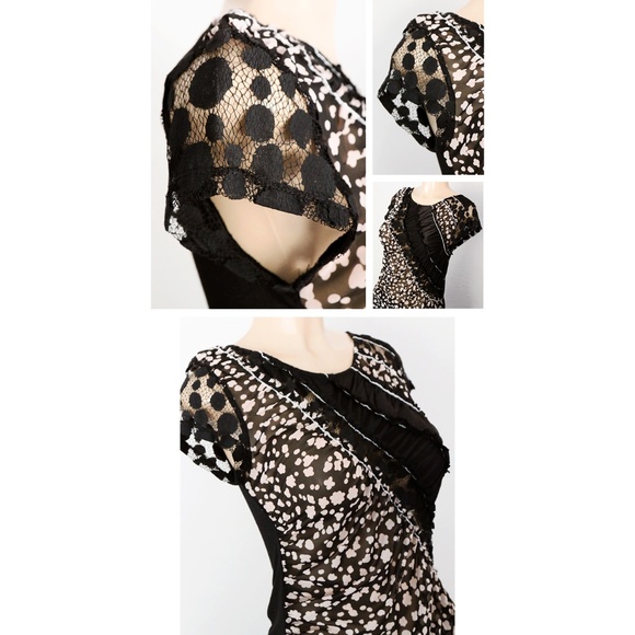 Black Taupe Mix Media Lace Asymmetric Tunic Top - Picture 5 of 8